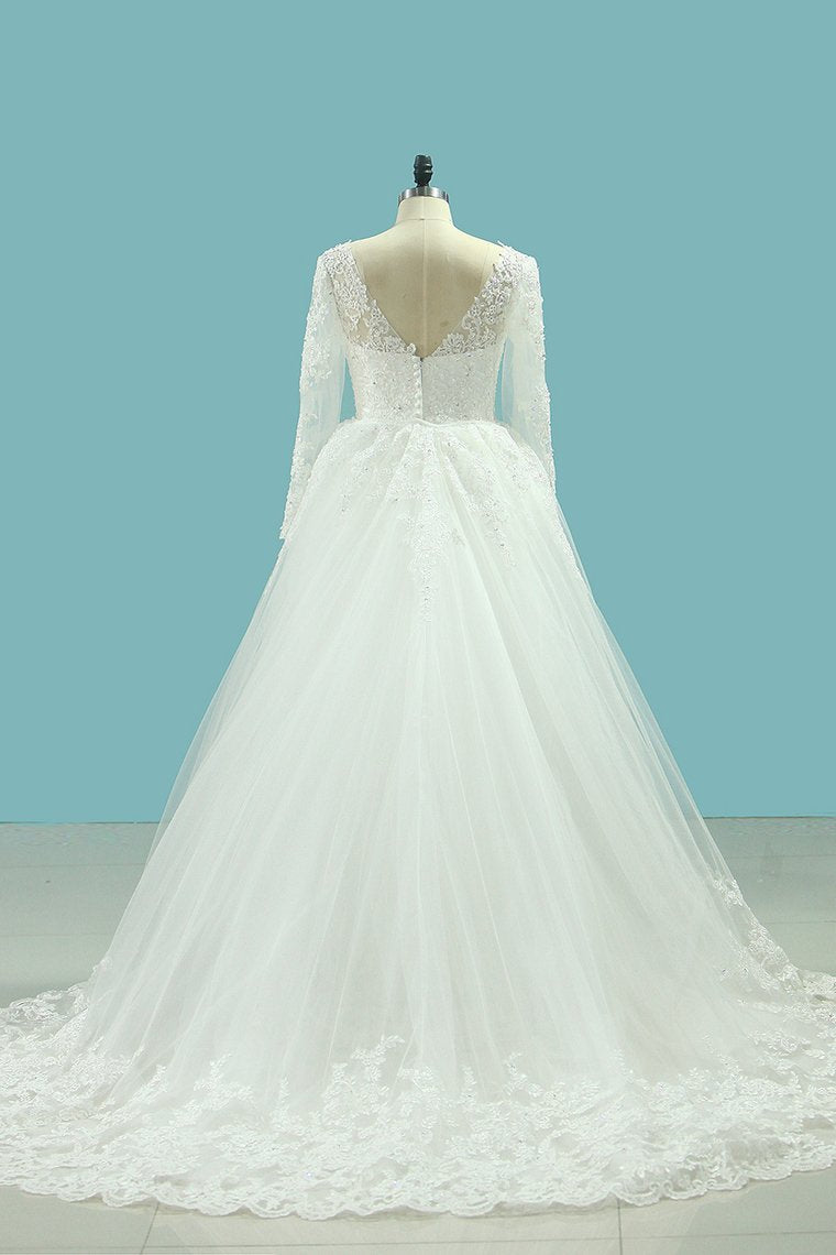 2024 V Neck Sheath Wedding Dresses With Applique Long Sleeves Detachable Train