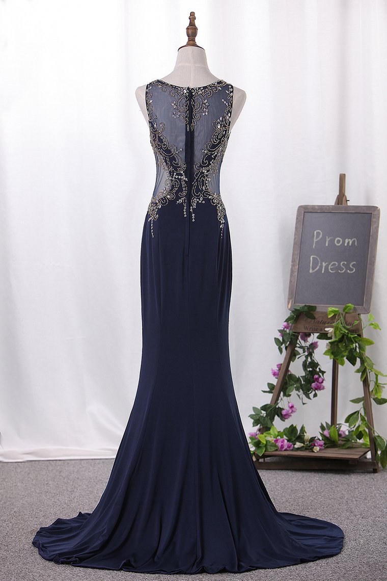 2024 Chiffon Mermaid Prom Dresses Scoop With Beading Floor Length