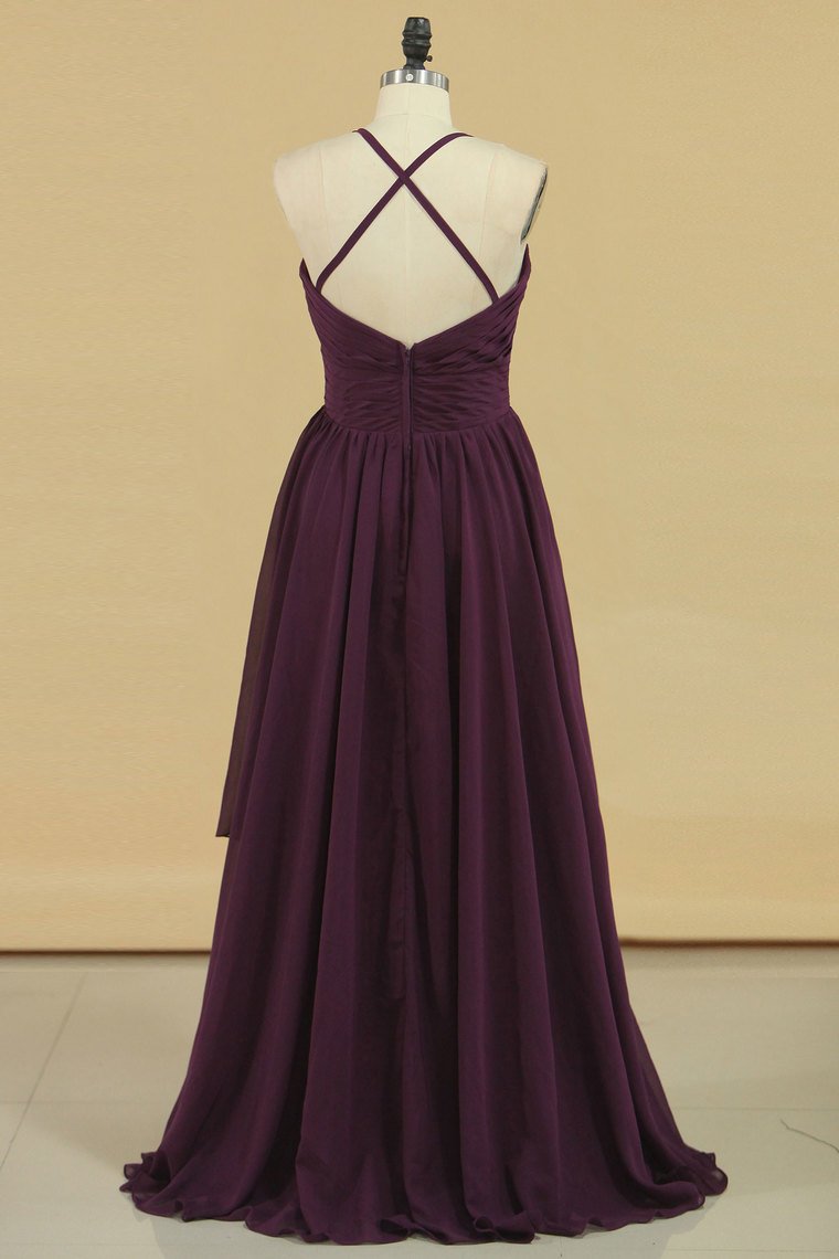 2024 Open Back Spaghetti Straps A Line Bridesmaid Dresses Chiffon