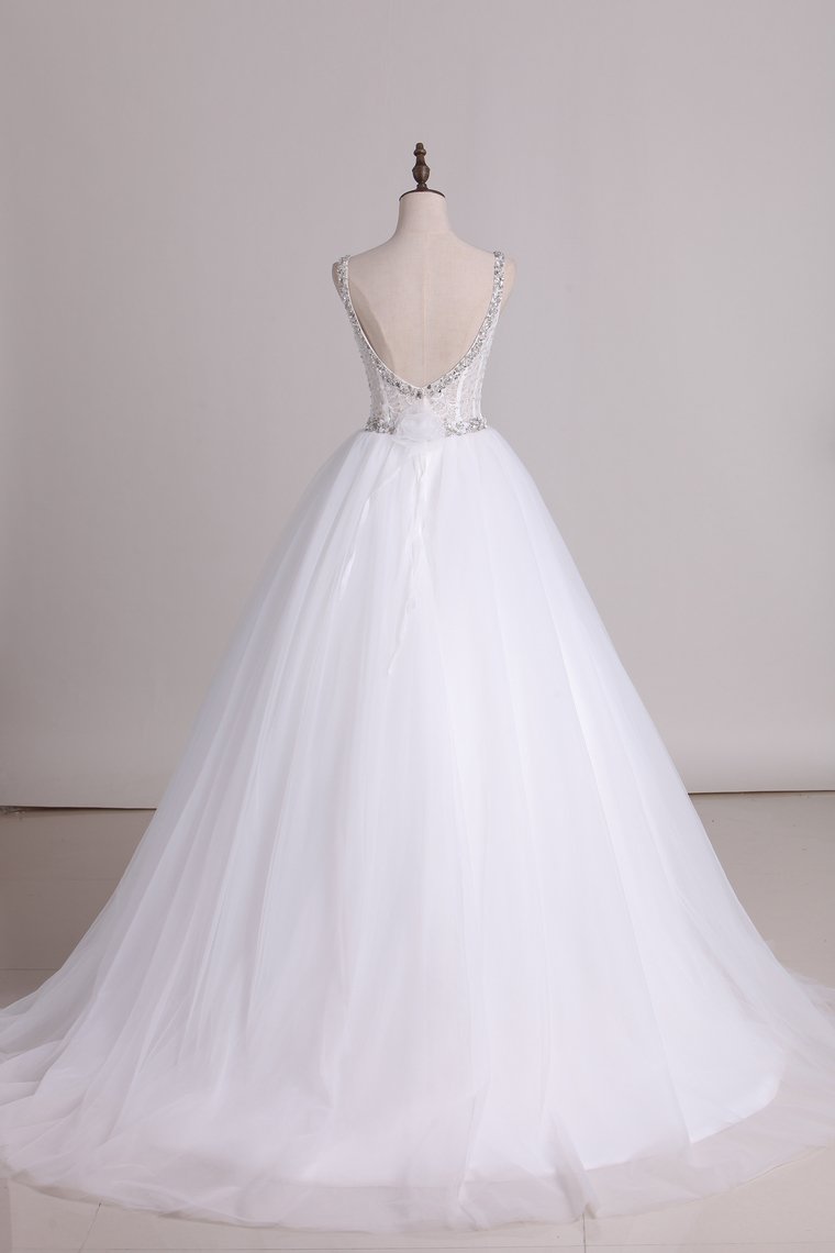 Wedding Dresses Straps With Applique And Beads Tulle A Line