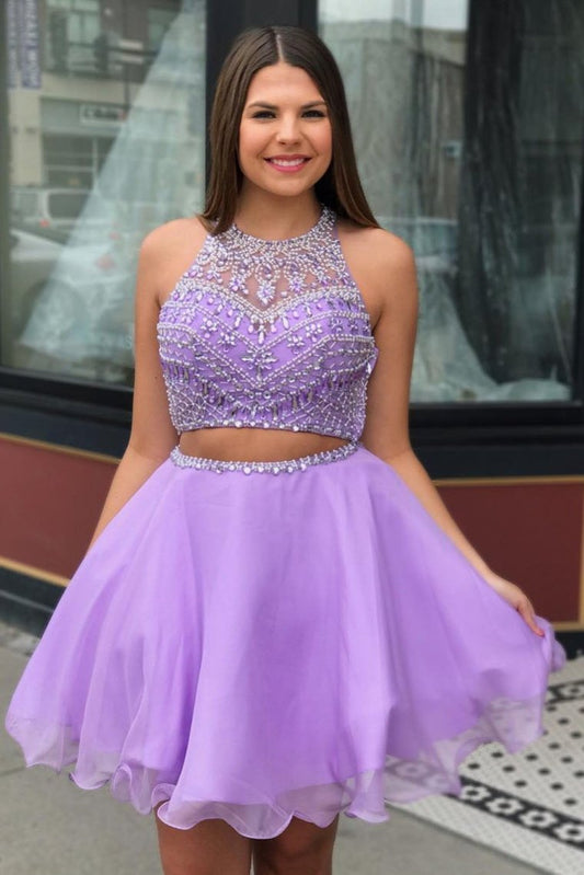 Two Piece Scoop Beading  Homecoming Dress  Short/Mini