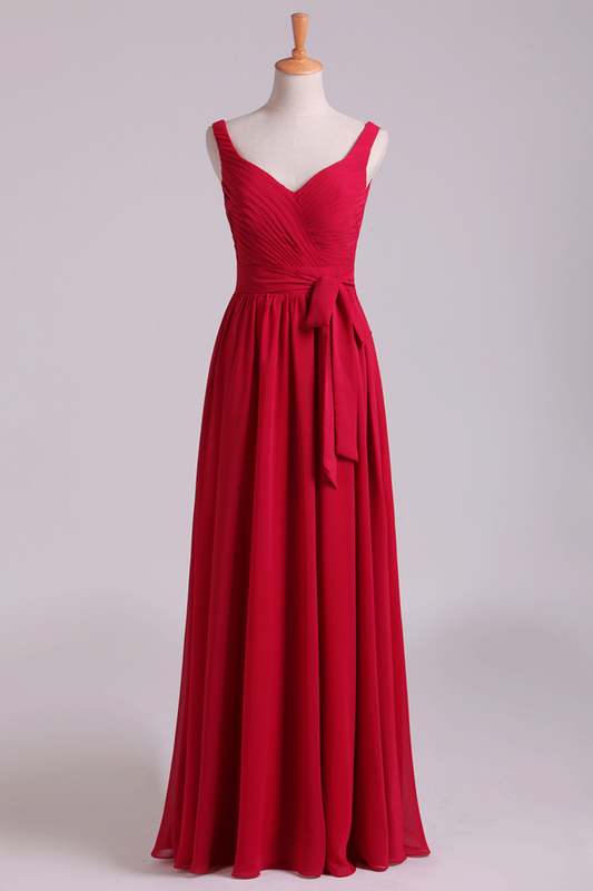 2024 New Arrival Bridesmaid Dresses Straps A-Line Chiffon Floor-Length