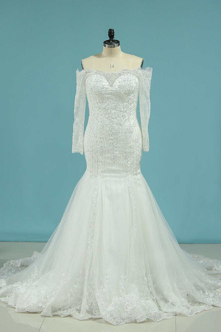 Wedding Dresses Mermaid Strapless Chapel Train With Applique Zipper Back