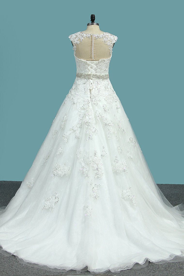 2024 New Arrival A Line Sweetheart Tulle Wedding Dresses With Applique And Beads