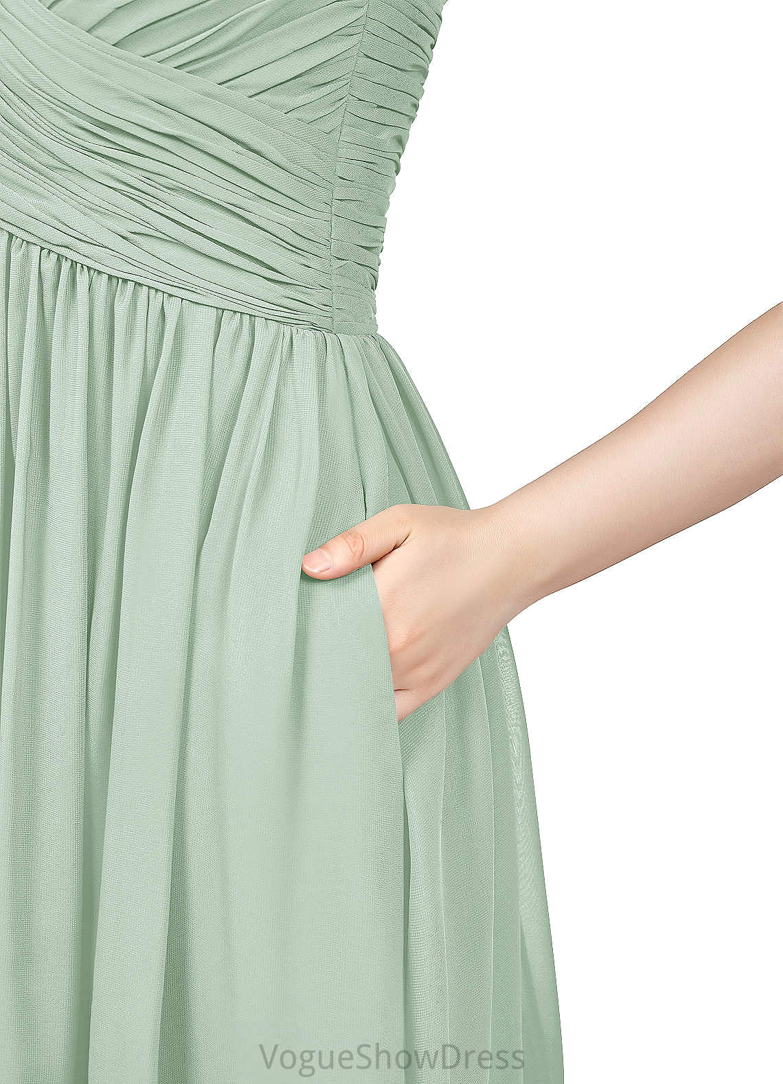 Summer Natural Waist Tea Length V-Neck Sleeveless A-Line/Princess Bridesmaid Dresses