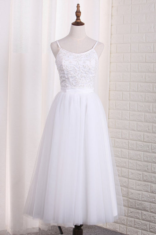 2024 Spaghetti Straps A Line Bridesmaid Dresses Tulle With Embroidery And Beads