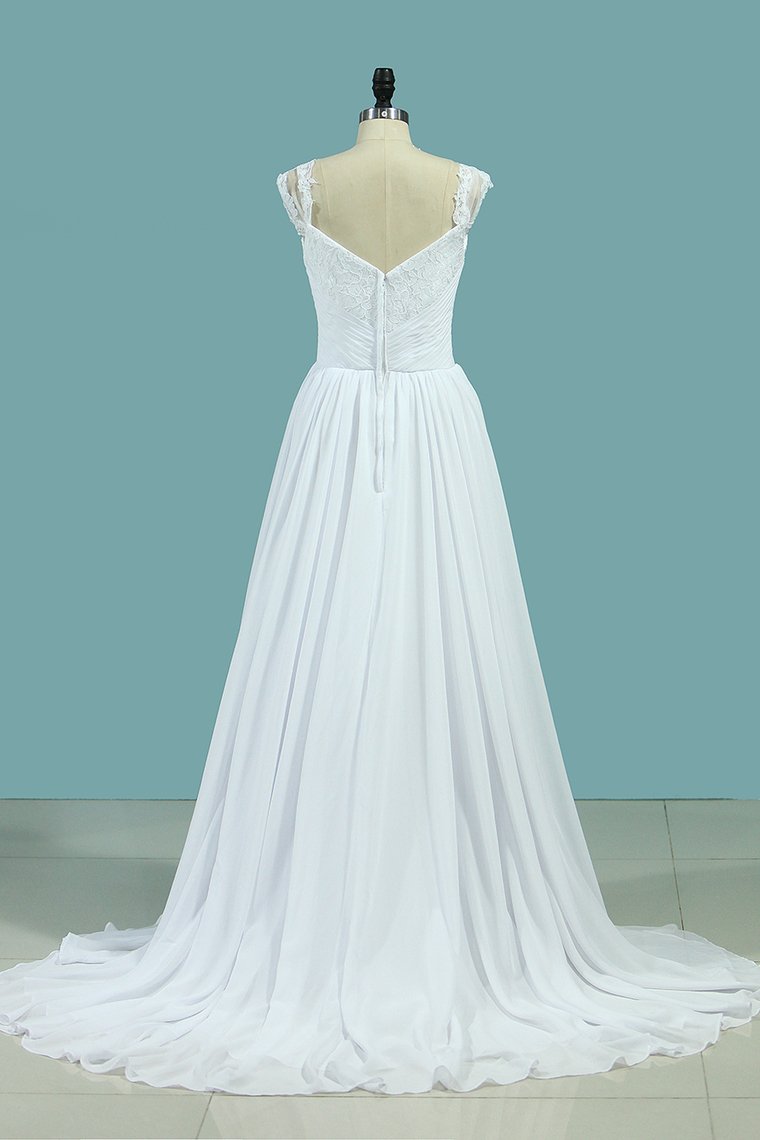 Wedding Dresses A Line Chiffon Off The Shoulder With Applique And Slit