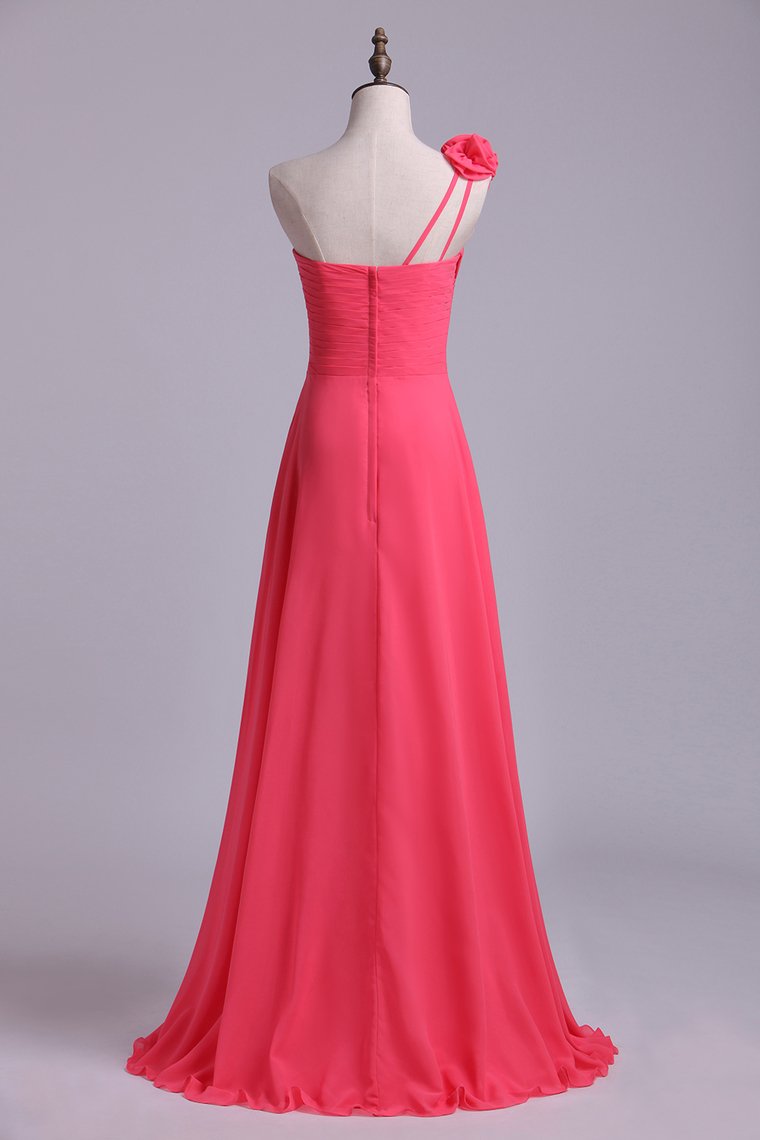 2024 One Shoulder A Line Bridesmaid Dress With Handmade Flowers Chiffon