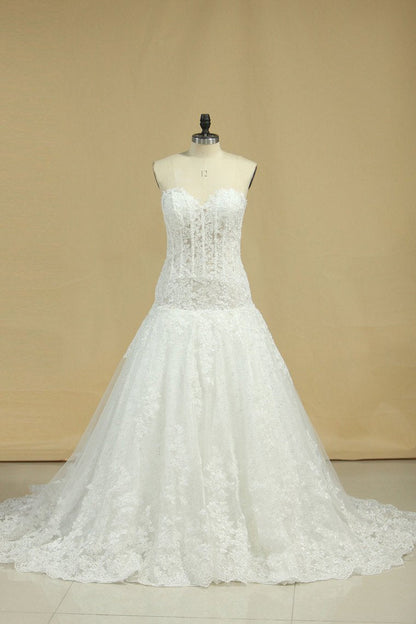 2024 Vintage Wedding Dresses Sweetheart A Line Tulle With Applique Court Train