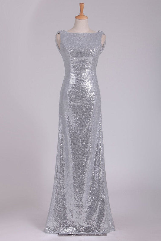 2024 Open Back Bridesmaid Dresses Scoop Sequins Floor Length