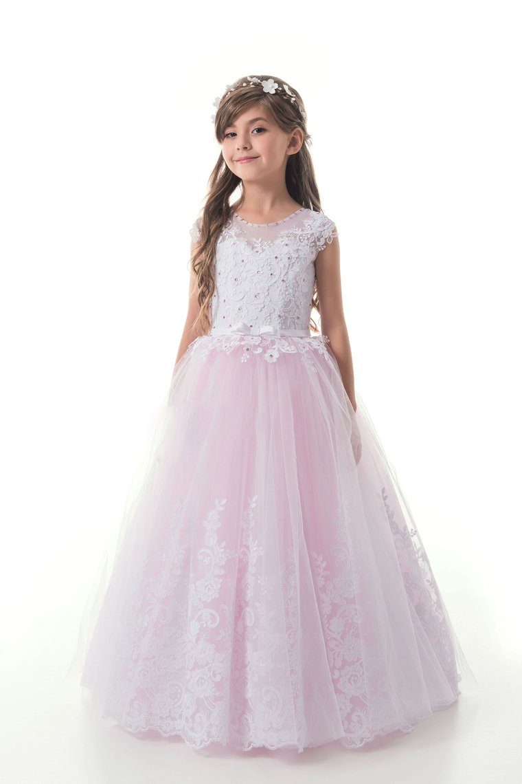 Tulle Scoop With Applique And Sash Ball Gown Flower Girl Dresses