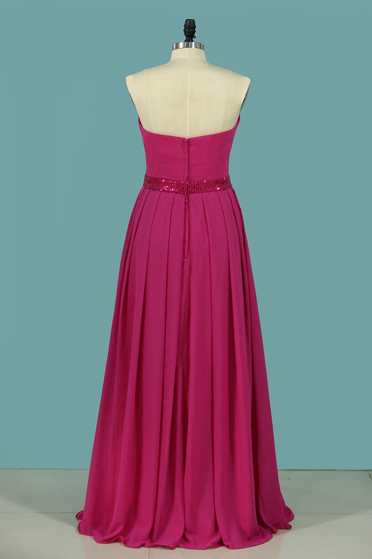 2024 A Line Strapless Bridesmaid Dresses Chiffon Floor-Length