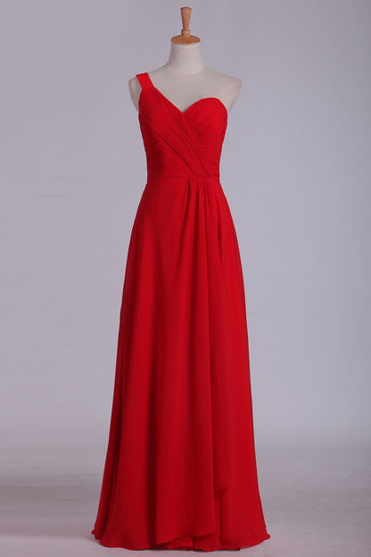 2024 One Shoulder A Line Chiffon With Ruffles Floor Length Bridesmaid Dresses