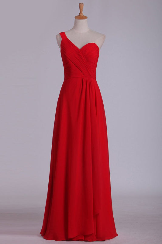 2024 One Shoulder A Line Chiffon With Ruffles Floor Length Bridesmaid Dresses