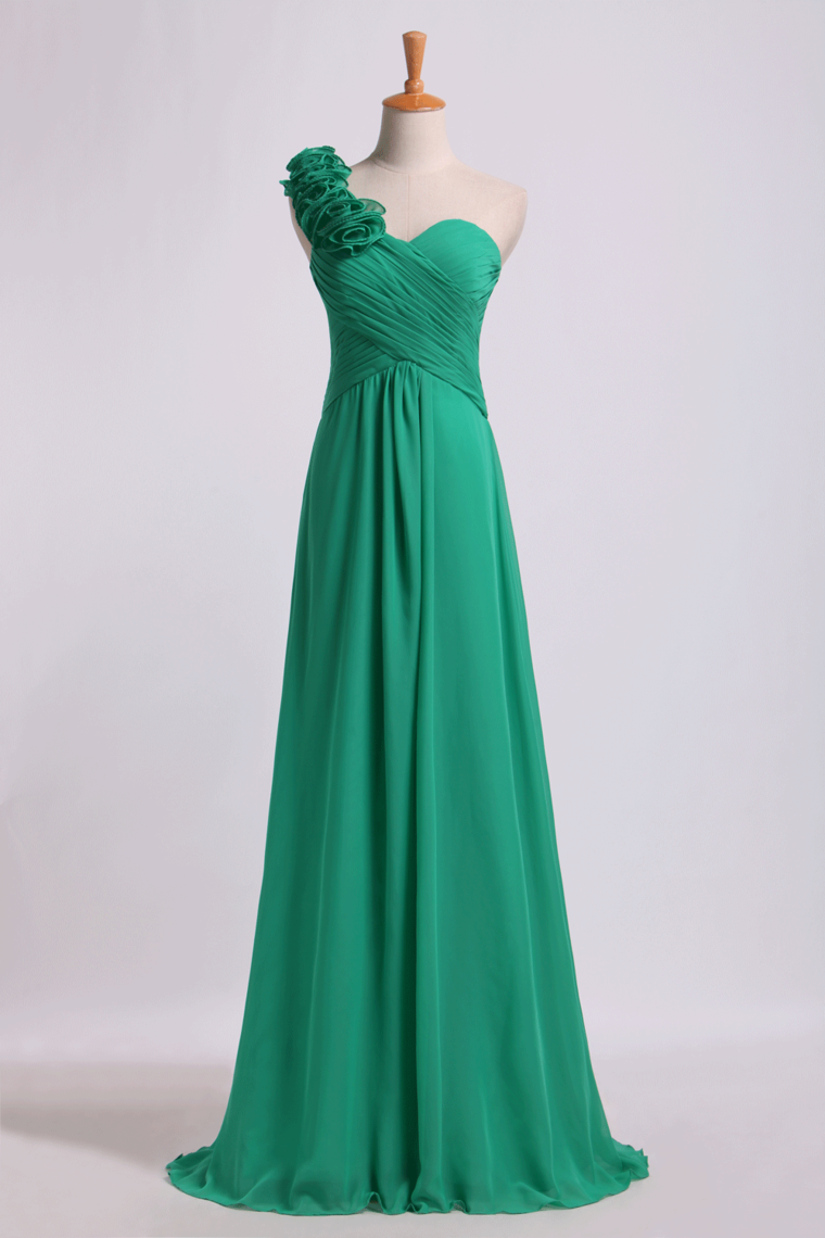 2024 Bridesmaid Dress One Shoulder A Line With Handmade Flowers Chiffon