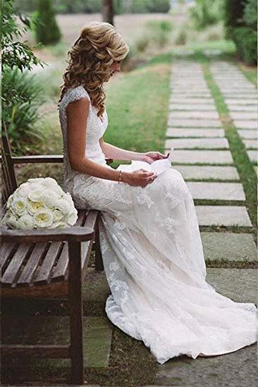 Sexy V Neck Back Hole Full Lace Mermaid Ivory Wedding Dresses Bridal Dresses