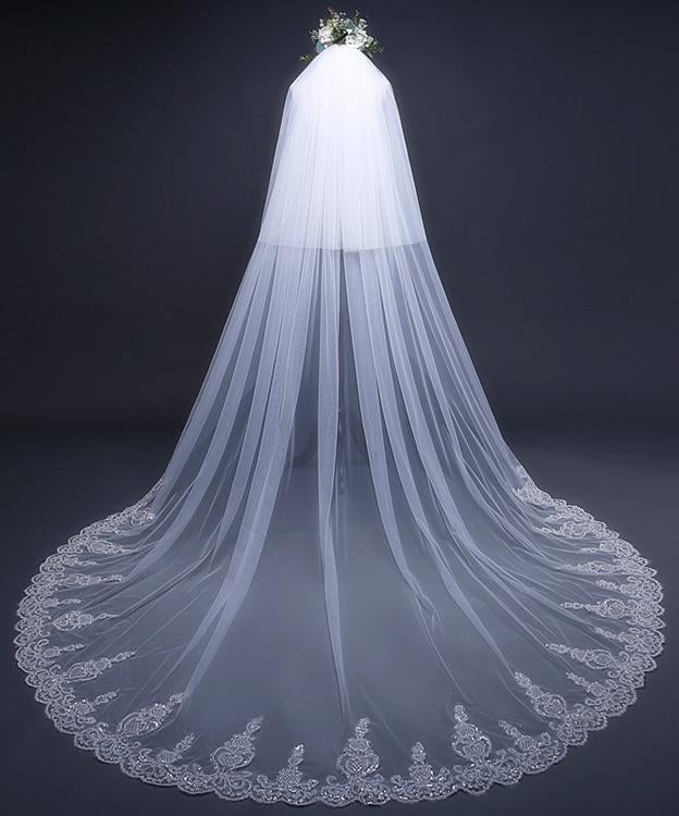 Cathedral Tulle Lace Ivory Wedding Veil Bridal Veil Wedding Veil JS288