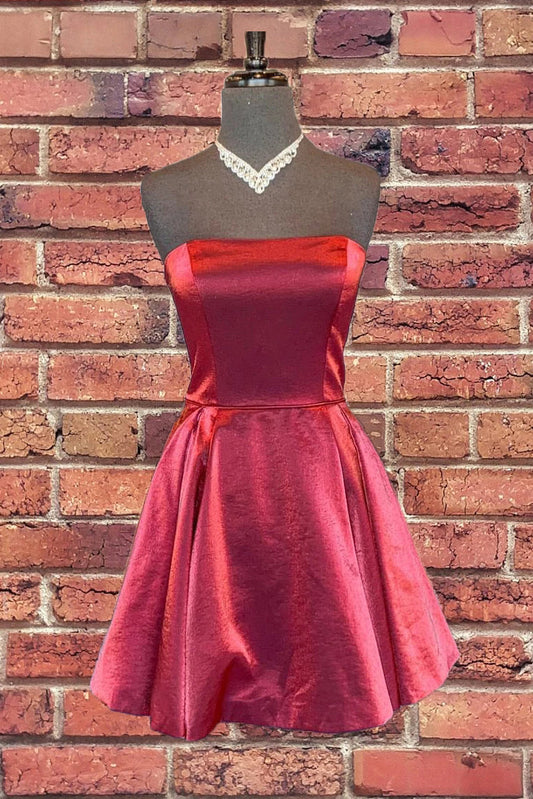 Straight Across Burgundy Short Homecoming Dresses