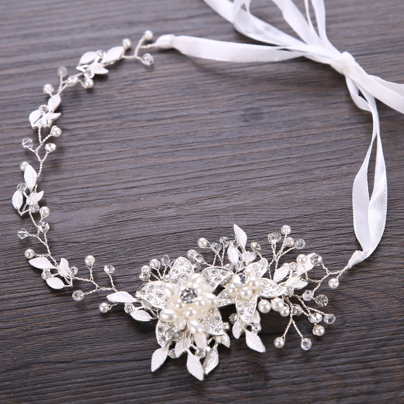 Trendy Flowers Pearl Crystal Headband Wedding HairBand Bridal Hair Accessories Headpiece