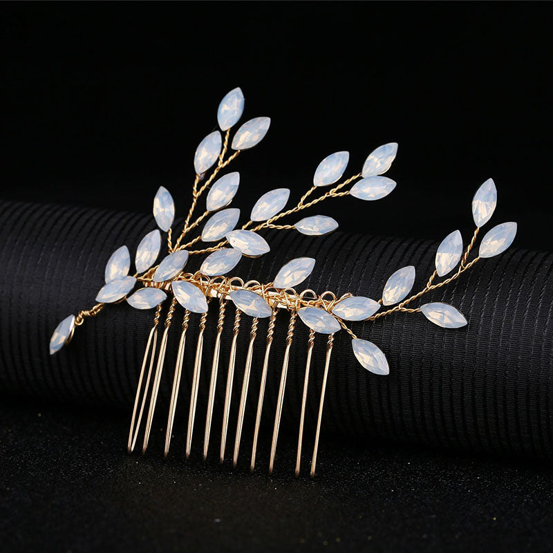 White Flower Hair Comb Crystal Handmade Bridal Pins Pearls Wedding Jewelry Hair Vine Headpiece