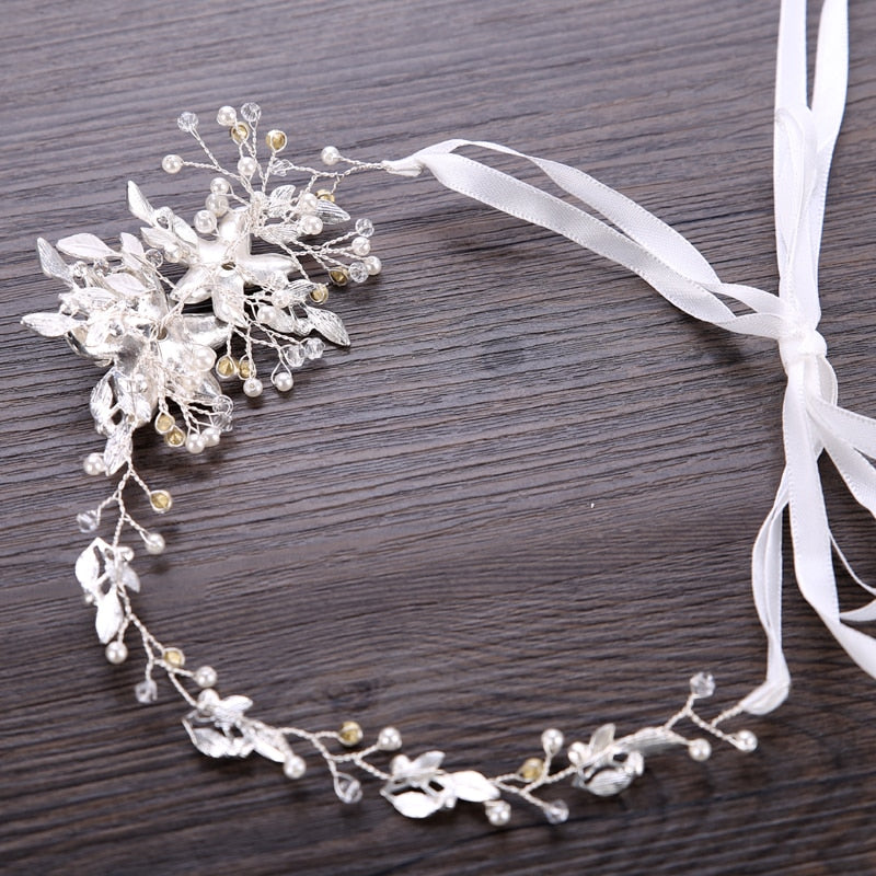 Trendy Flowers Pearl Crystal Headband Wedding HairBand Bridal Hair Accessories Headpiece