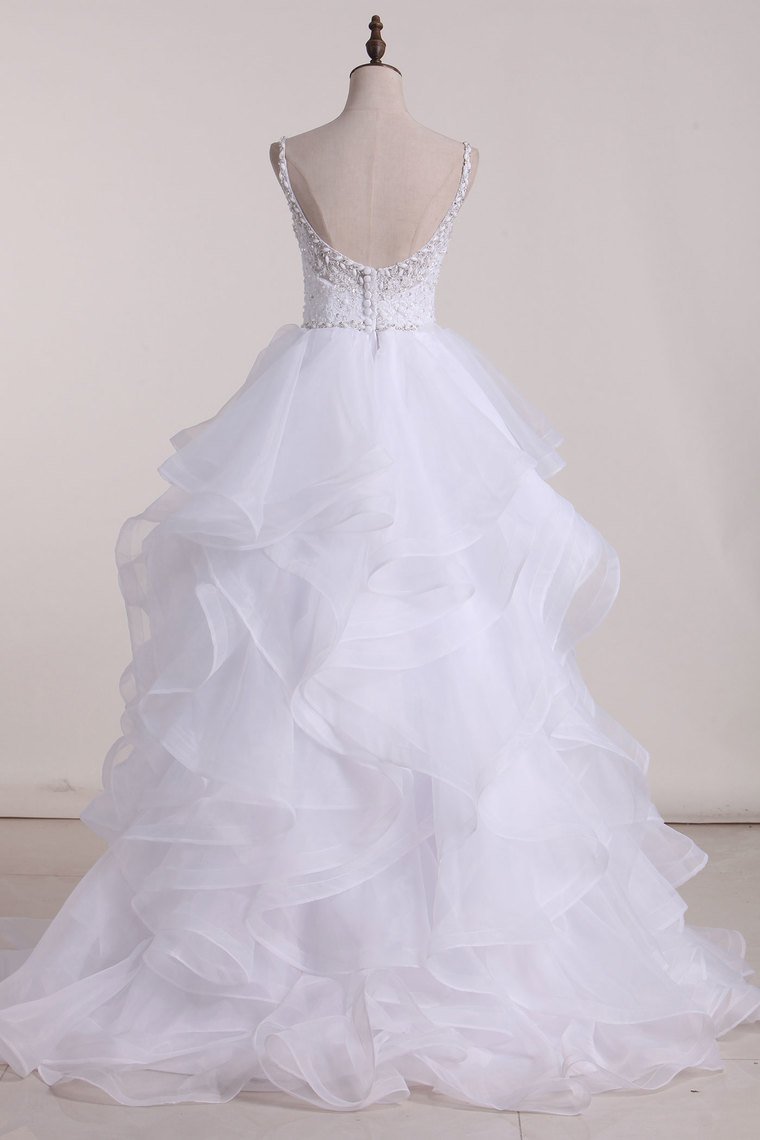 Spaghetti Straps Wedding Dresses A-LINE With Applique And Beads Tulle