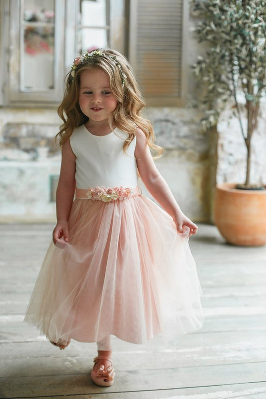 Cute A-line Scoop Tulle Long Stunning Cheap Flower Girl Dresses