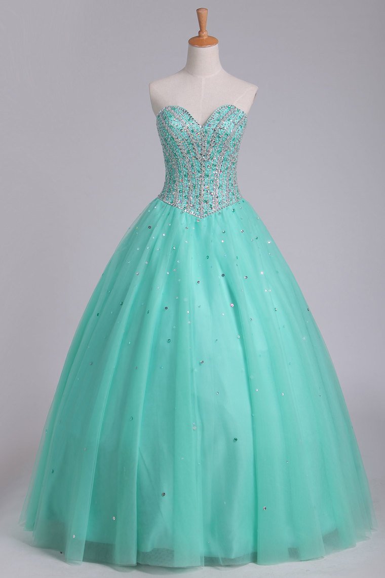 Ball Gown Sweetheart Tulle Quinceanera Dresses Floor Length Lace Up