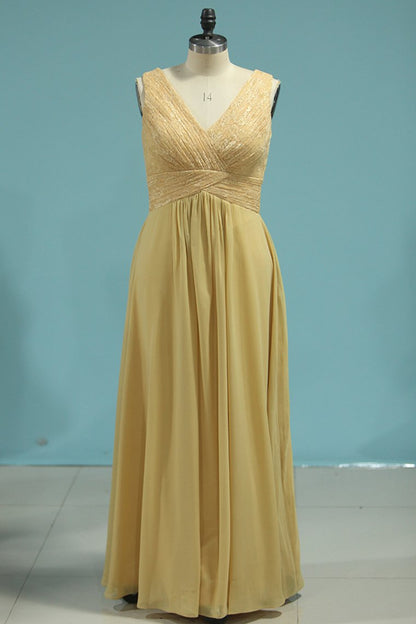 2024 Chiffon V Neck A Line With Ruffles Floor Length Bridesmaid Dresses