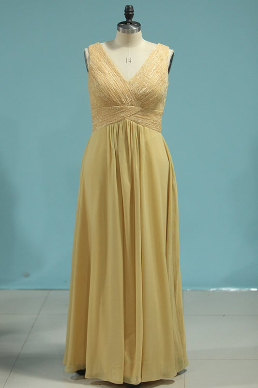 2024 Chiffon V Neck A Line With Ruffles Floor Length Bridesmaid Dresses