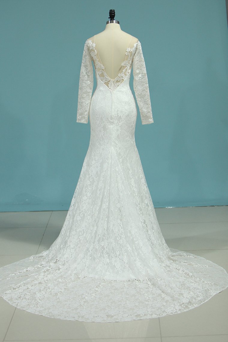 Wedding Dresses Mermaid V Neck With Applique Lace Court Train