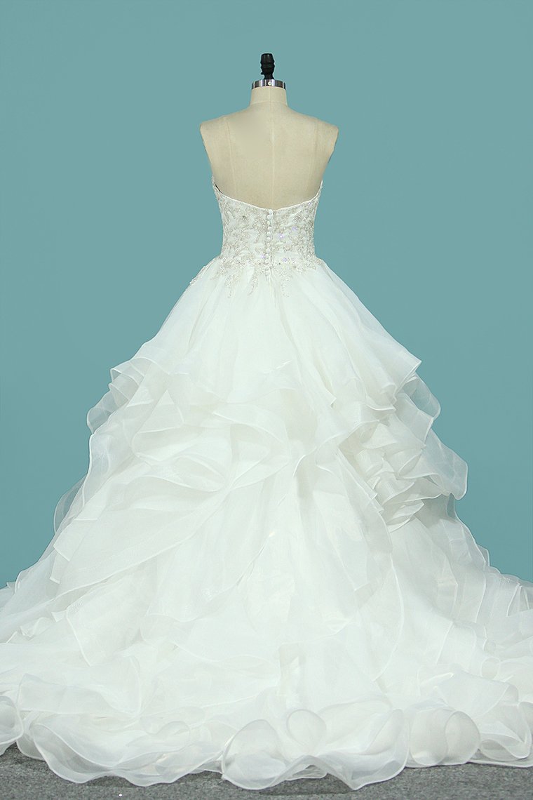 Sweetheart Wedding Dresses A Line Organza With Beaded Bodice