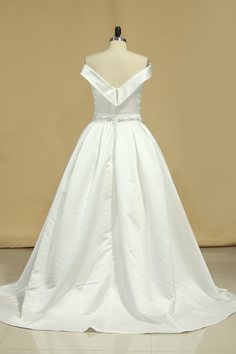 Vintage Wedding Dresses Boat Neck A Line Satin With Ribbon