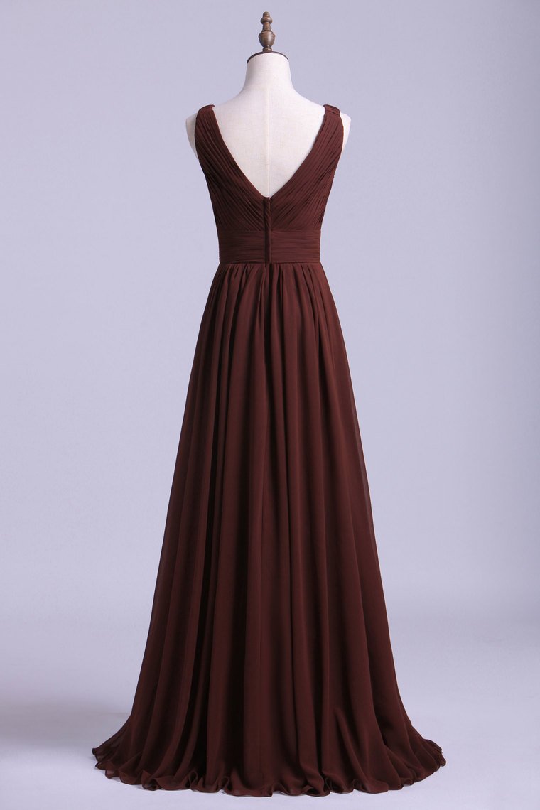 2024 V-Neck Bridesmaid Dresses A-Line Chiffon With Ruffles