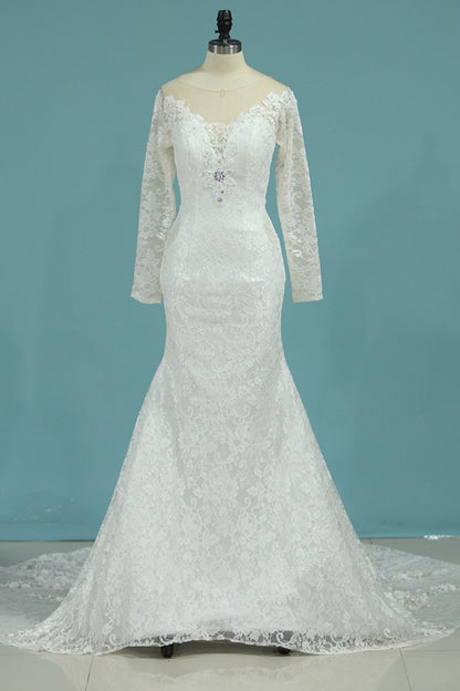 2024 Wedding Dresses Mermaid V Neck With Applique Lace Court Train