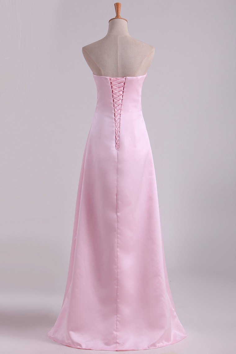 Strapless Bridesmaid Dresses A Line With Ruffles Floor Length