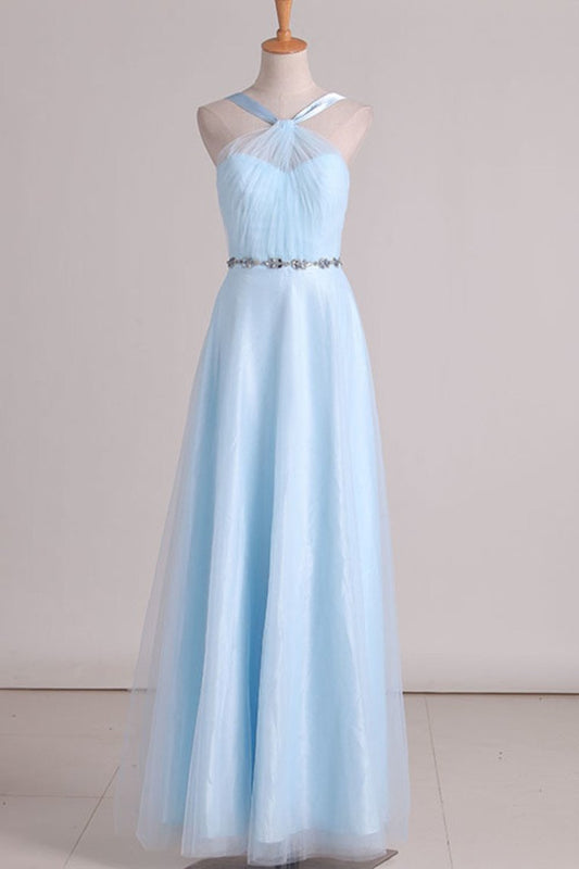 Tulle Straps Bridesmaid Dresses A Line With Ruffles And Beads Floor Length