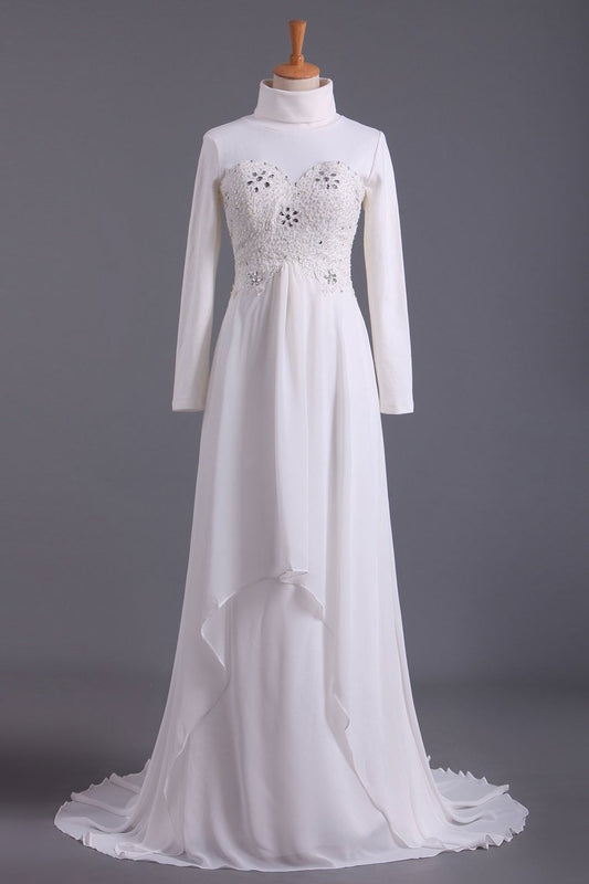 2024 Musilim Wedding Dresses Empire Waist Sweetheart Chiffon With Beading&Sequince