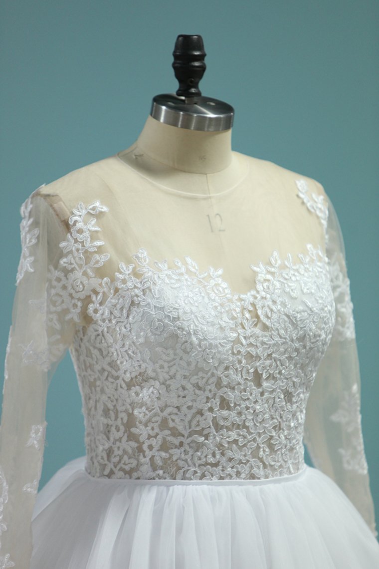 Wedding Dresses Scoop Long Sleeves A Line Tulle With Applique