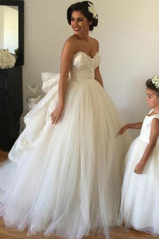 Sweetheart Wedding Dresses A Line Tulle With Applique Sweep Train