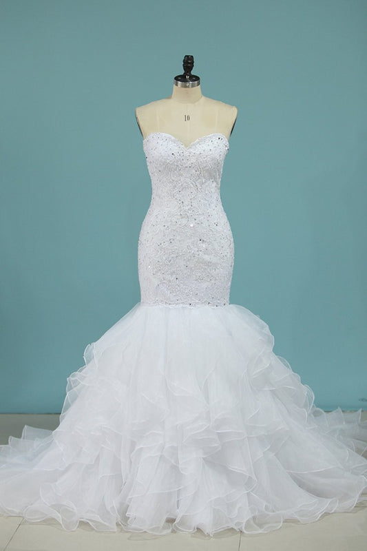 2024 Mermaid Wedding Dresses Sweetheart Organza With Applique Court Train