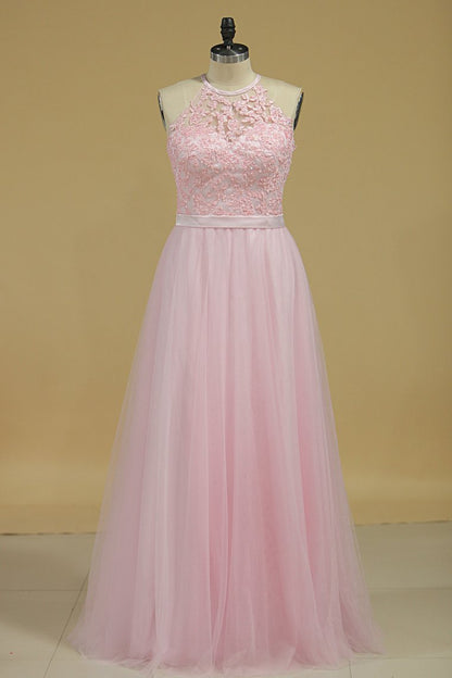 2024 Bridesmaid Dresses Scoop Open Back Tulle With Embroidery And Beads