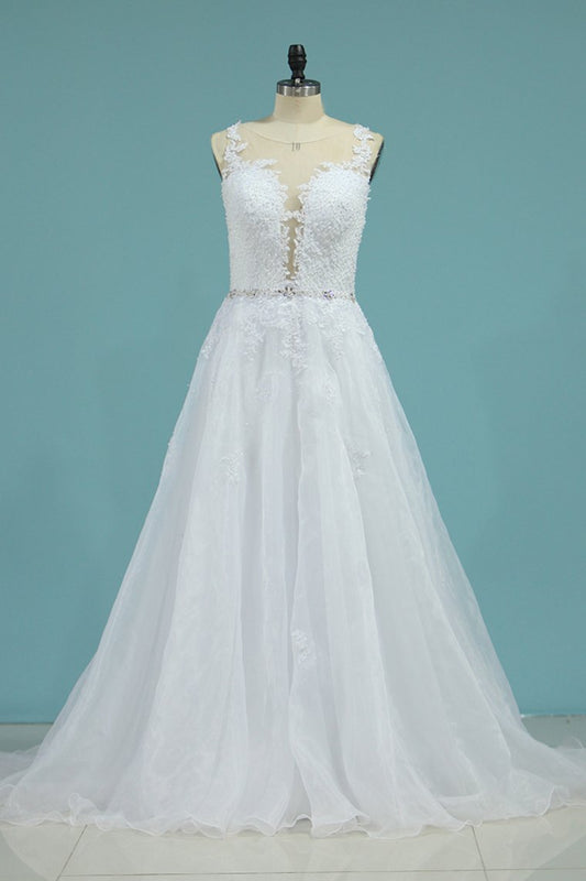 2024 Organza Scoop With Applique Wedding Dresses A Line Sweep Train