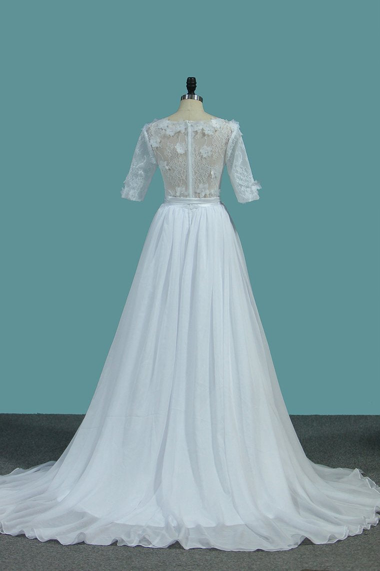 Wedding Dresses A Line Scoop With Sash And Handmade Flower Court Train