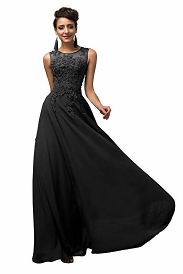 Lace Chiffon Round Neck A Line Wedding Bridesmaid Long Evening  Festive Party Dress