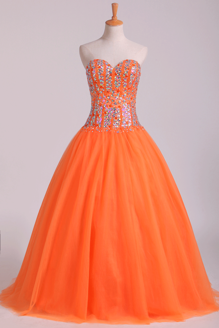 Quinceanera Dresses Ball Gown Sweetheart Beaded Bodice Floor Length Tulle