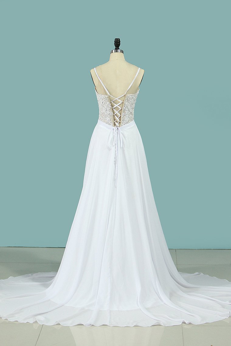 Spaghetti Straps Wedding Dresses A Line Chiffon With Applique