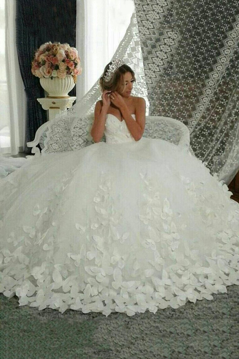 Sweetheart Wedding Dresses A Line Tulle With Handmade Flower