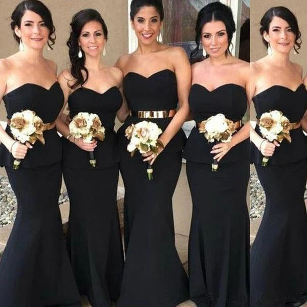 Elegant Mermaid Black Sweetheart Strapless Bridesmaid Dresses with Lace SRS20462