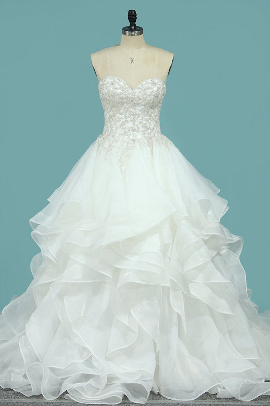 Sweetheart Wedding Dresses A Line Organza With Beaded Bodice